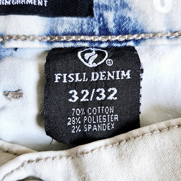 FISLL Adult Men's Size 32x32 Chicago Bulls Distressed Slim Fit Tan Denim Jeans - Picture 12 of 13